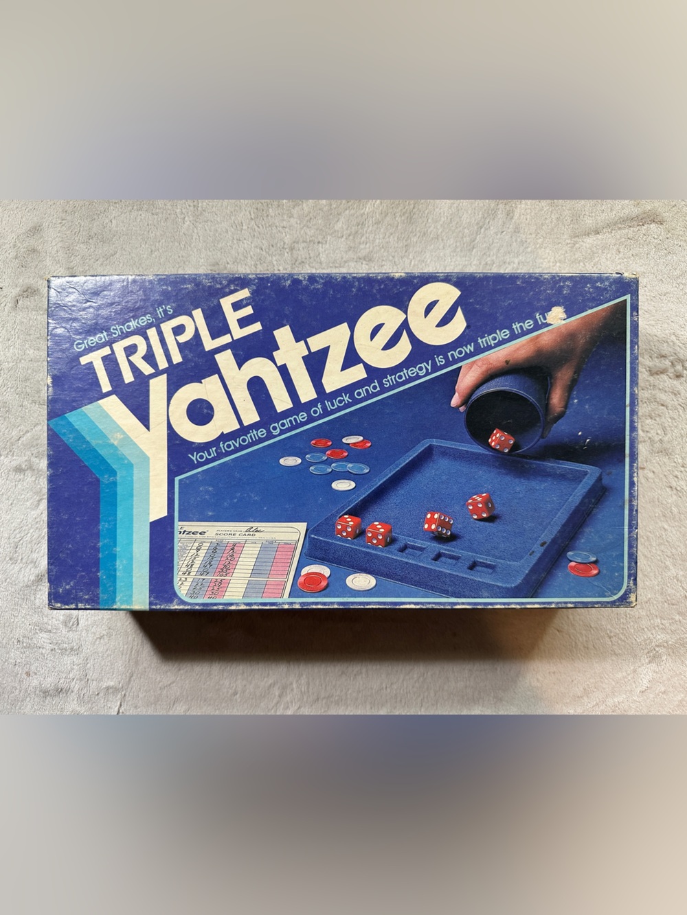 Milton Bradley Triple Yahtzee Deluxe Dice Game Set Tray Cup Score Pad